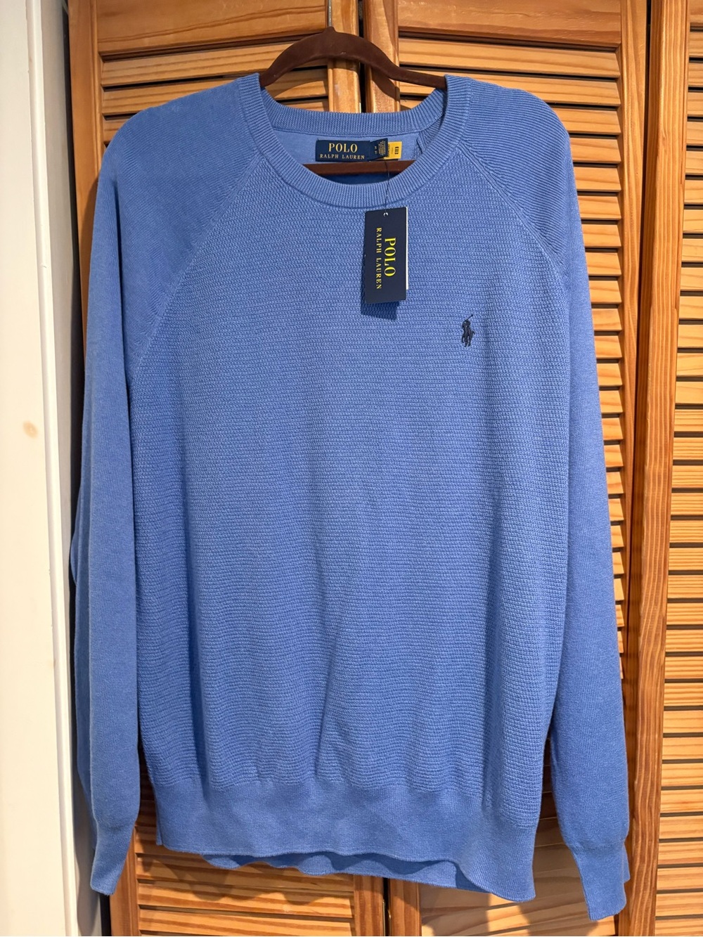 Polo Ralph Lauren Sweater Men XL Blue Waffle Mesh Knit Crewneck NWT Pony Logo
